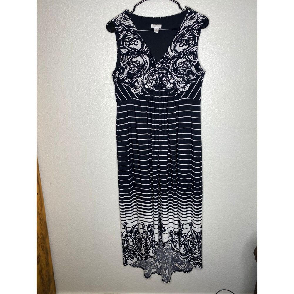 Chicos womens sleeveless black high low dress stretch striped artsy flowy M